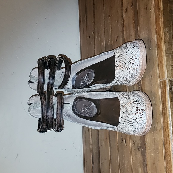 Freebird by Steven Cream Snakeskin Heels with Brown Accents - Picture 3 of 7